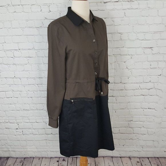 𝅺Elie Tahari Shirt Dress Blk/Brown Pockets Sz 6 - Picture 2 of 6